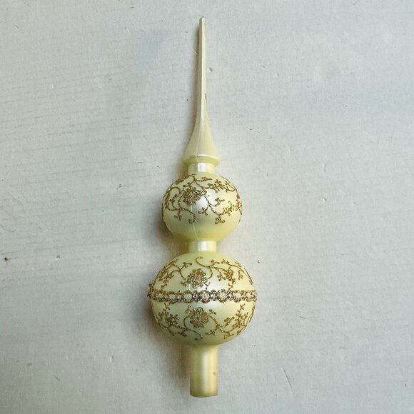 Christmas by Krebs 13" Finial Pearl Christmas Tree Tree Topper Gold Lace Glitter - Picture 2 of 6